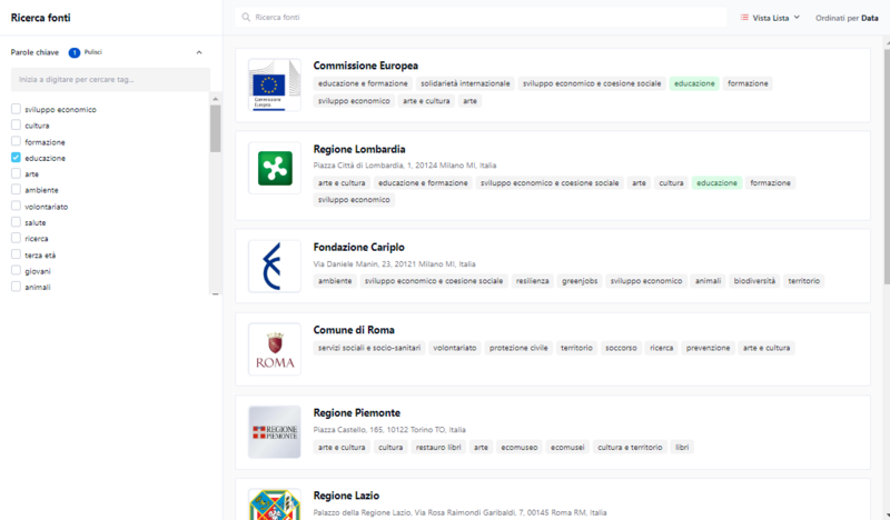 🔠La ricerca per enti finanziatori